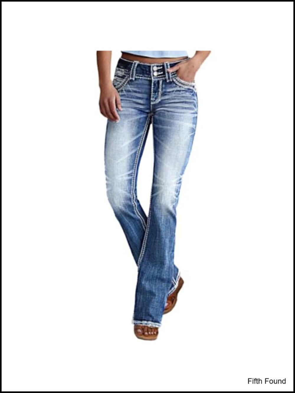 Women's Mid Rise Bootcut Jeans Stretchy Slim Fit Double Button Flare Pants